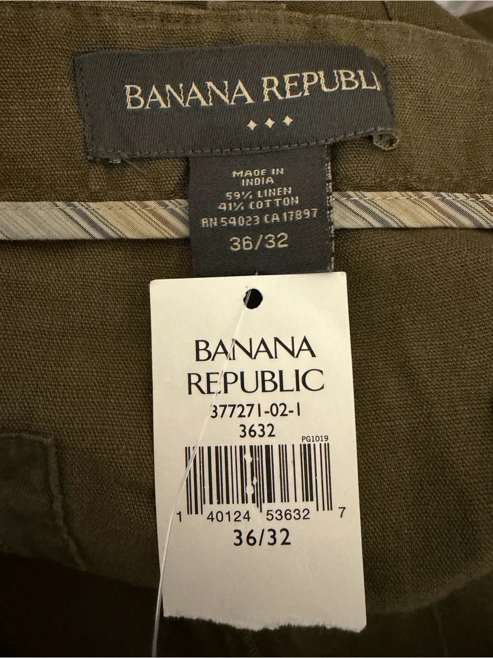 Banana Republic OLIVE GREEN Linen-Cotton Trousers - Size 36/32 - NWT